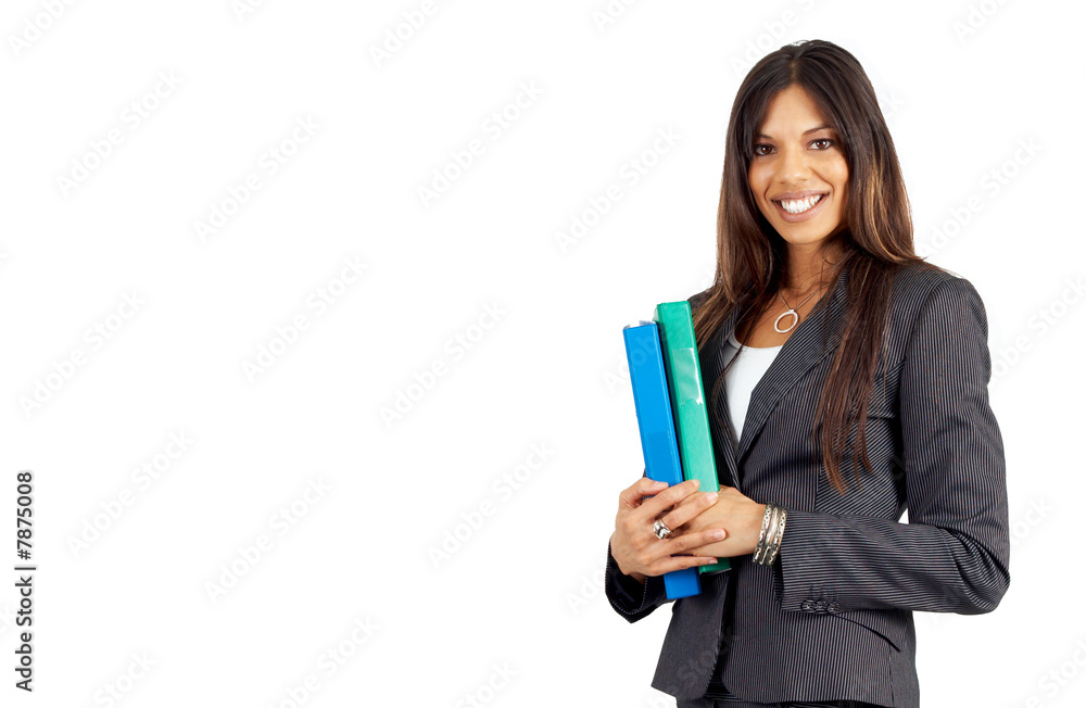 Beautiful brunette businesswoman holding files Beautiful brunette businesswoman holding files