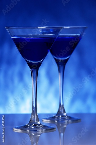 Two martini glasses in blue