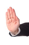 Men's hand signaling stop against 