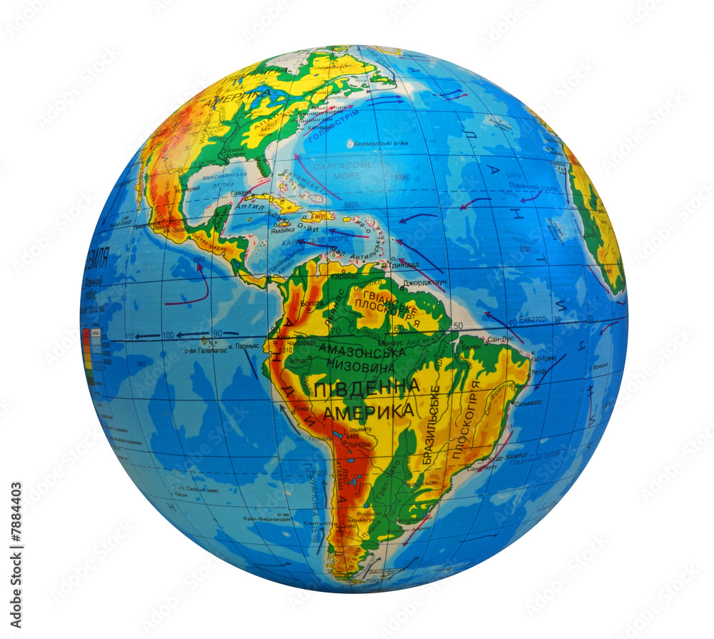 globe, in a center south America globe, in a center south America