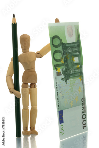 Manikin with pencil and money