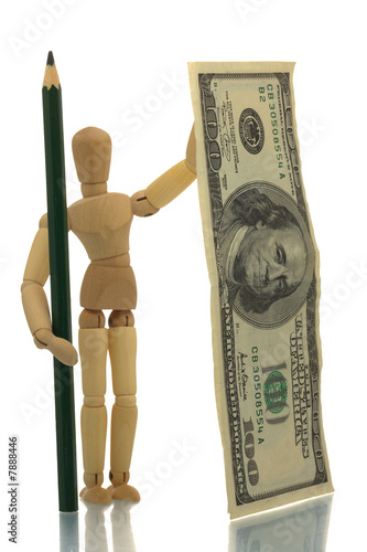 Manikin with pencil and money