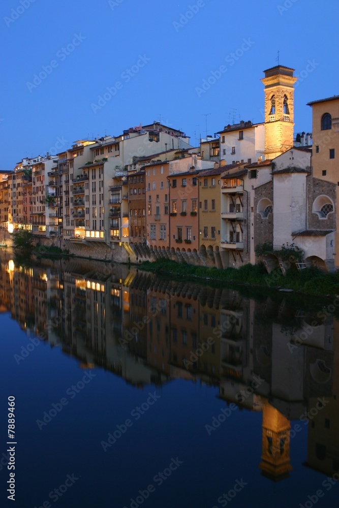 Evening view of quay with reflection, Florence,Italy