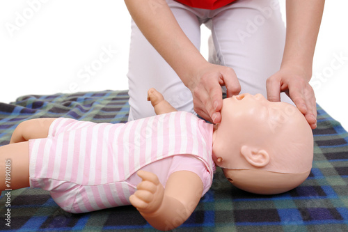Infant mouth-to-mouth resuscitation demonstration photo