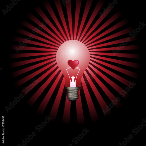 Bright burning light bulb with love concept.