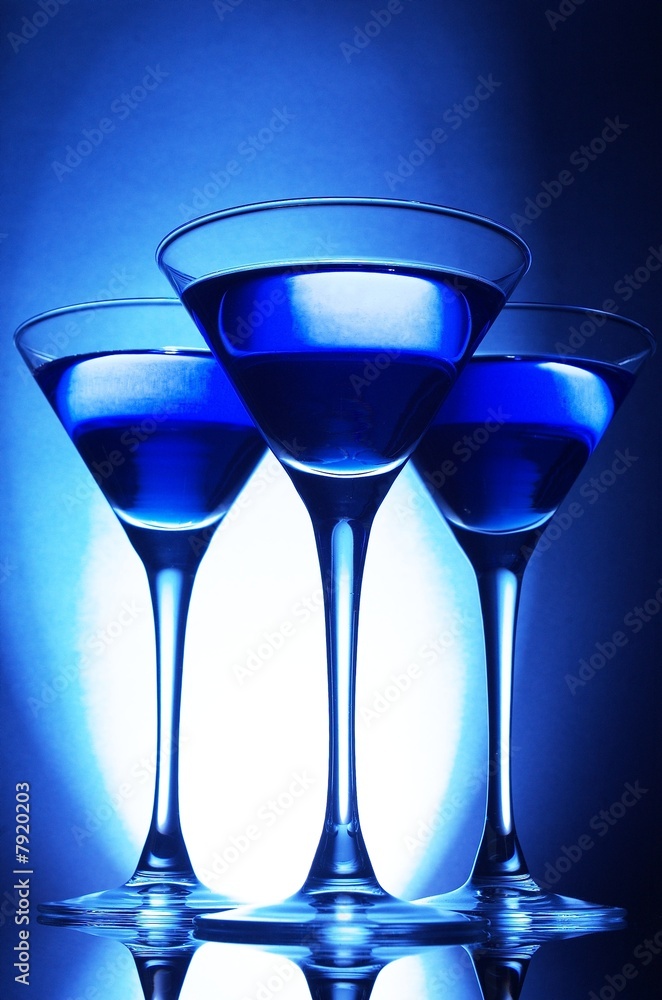 Three blue cocktails close up Three blue cocktails close up