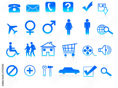 24 Different useful icon set blue colour