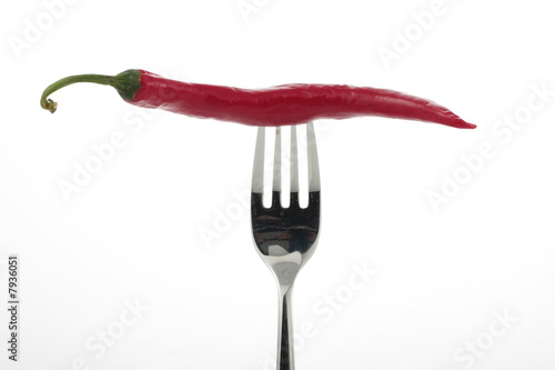 Canvas Print red hot chili pepper on a fork