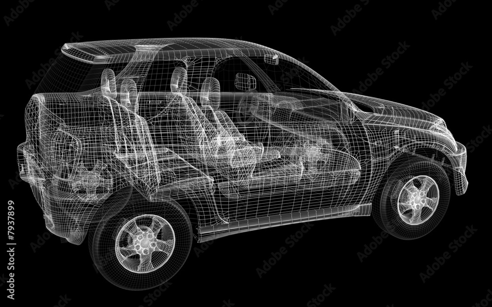 Naklejka premium 3D sketch of car