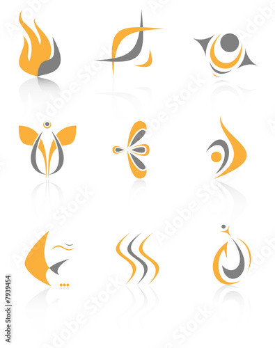 Vector abstract internet icons. Orange set. Simply change. 