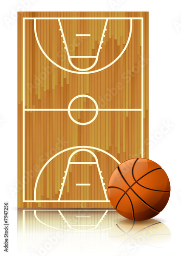 Terrain et ballon de basketball (reflet)