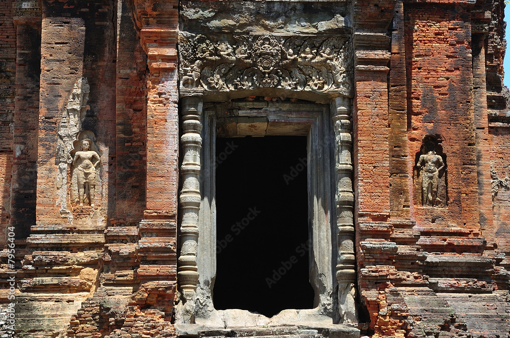 Cambodia Angkor Roluos the Bakong temple carved entrance