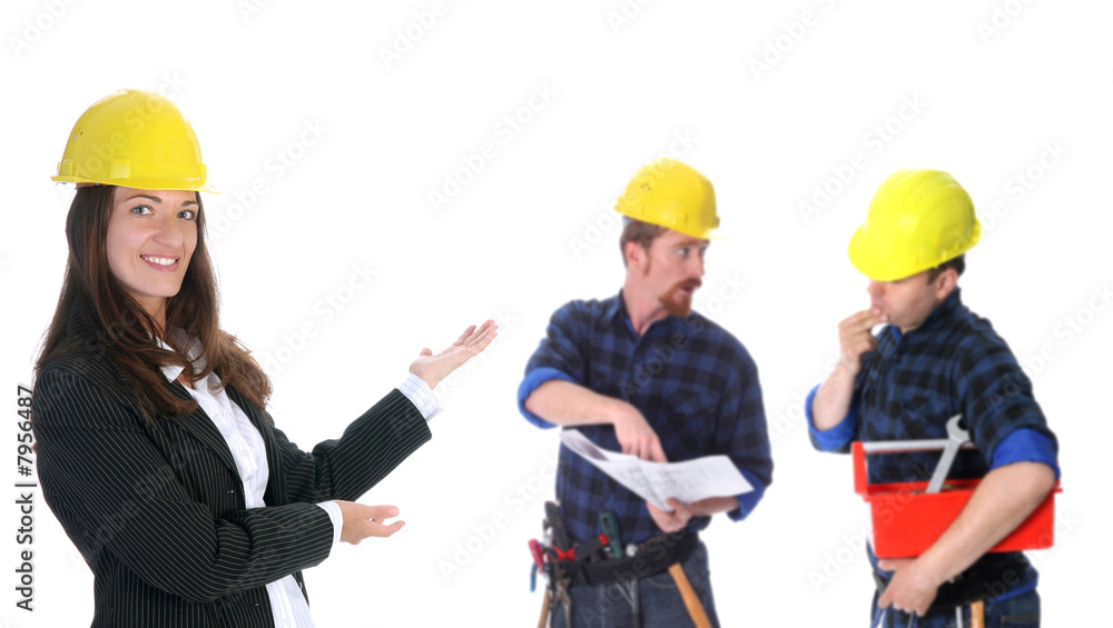 businesswoman with successful construction workers businesswoman with successful construction workers