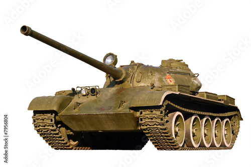 Battle tank on a white