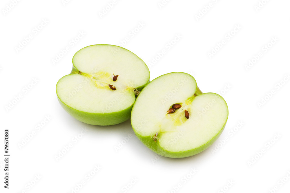 Two apple pieces isolated on the white Two apple pieces isolated on the white