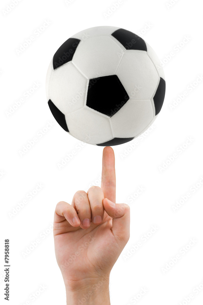 Hand and spinning soccer ball Hand and spinning soccer ball