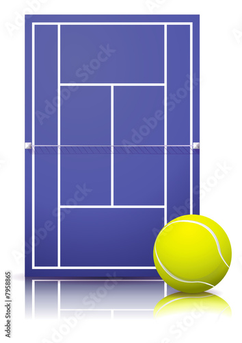 Court de tennis sur synthétique et sa balle (reflet)