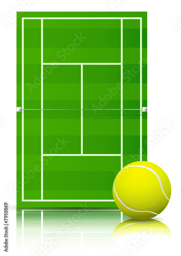 Court de tennis sur gazon et sa balle (reflet)