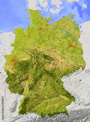 Reliefkarte von Deutschland mit nat  rlichen Farben