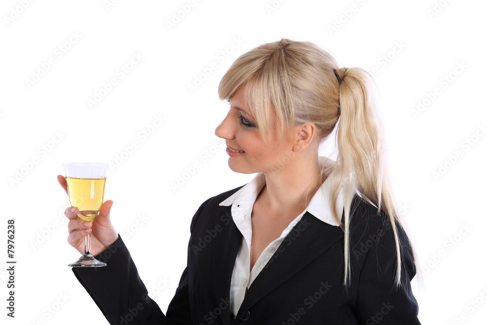 Attractive girl drinking and talking to someone off screen Attractive girl drinking and talking to someone off screen