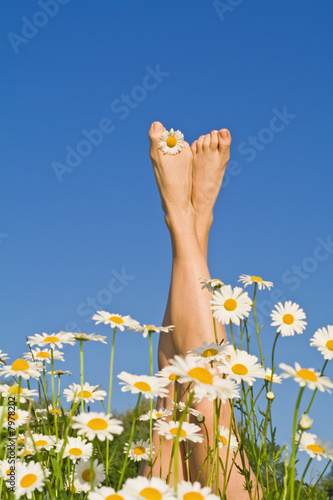 Happy sunny legs with flowers photo