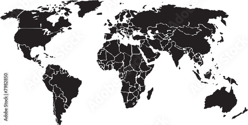 World map  black on White background.  Vector 