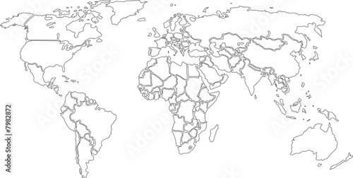 World map, contours only on White background. (Vector)