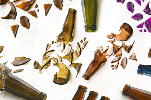 a lot of broken bottles