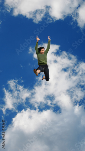 Woman Jumping High in the Sky