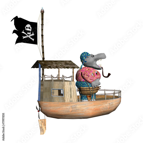 Fototapete white background - hippo pirate