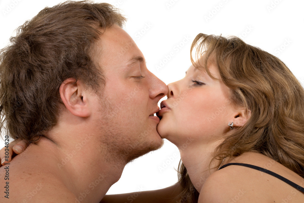 Portrait of young kissing couple. Isolated on white 2 Portrait of young kissing couple. Isolated on white 2