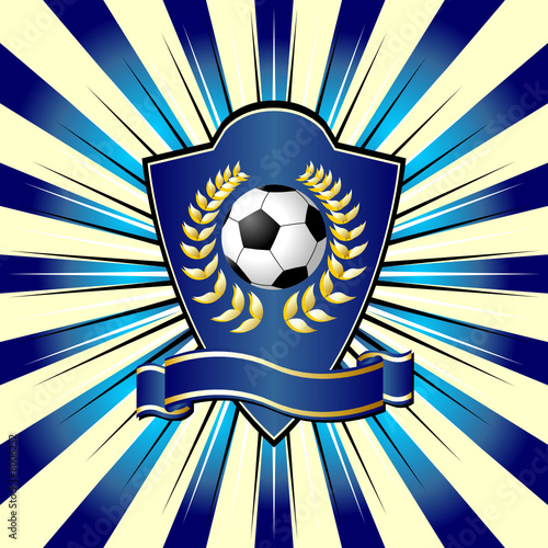 Soccer shield theme over colorful striped background