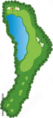 Golf Course Hole with bunkers and water