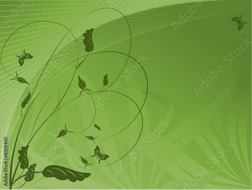 abstract ecological background with plants and butterflies