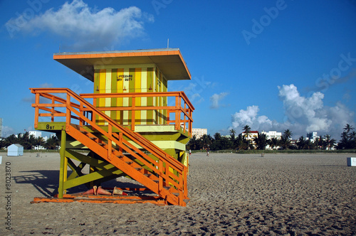 Green and Yellow Lifeguard Tower in South Beach