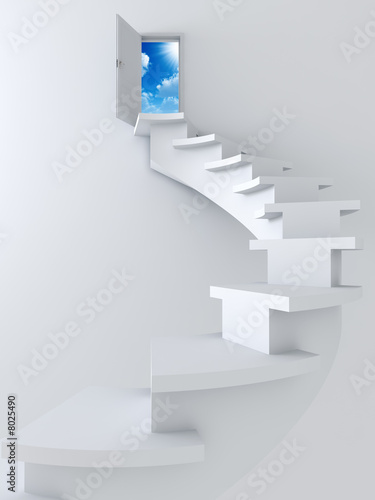 ladder and opened door with blue sky