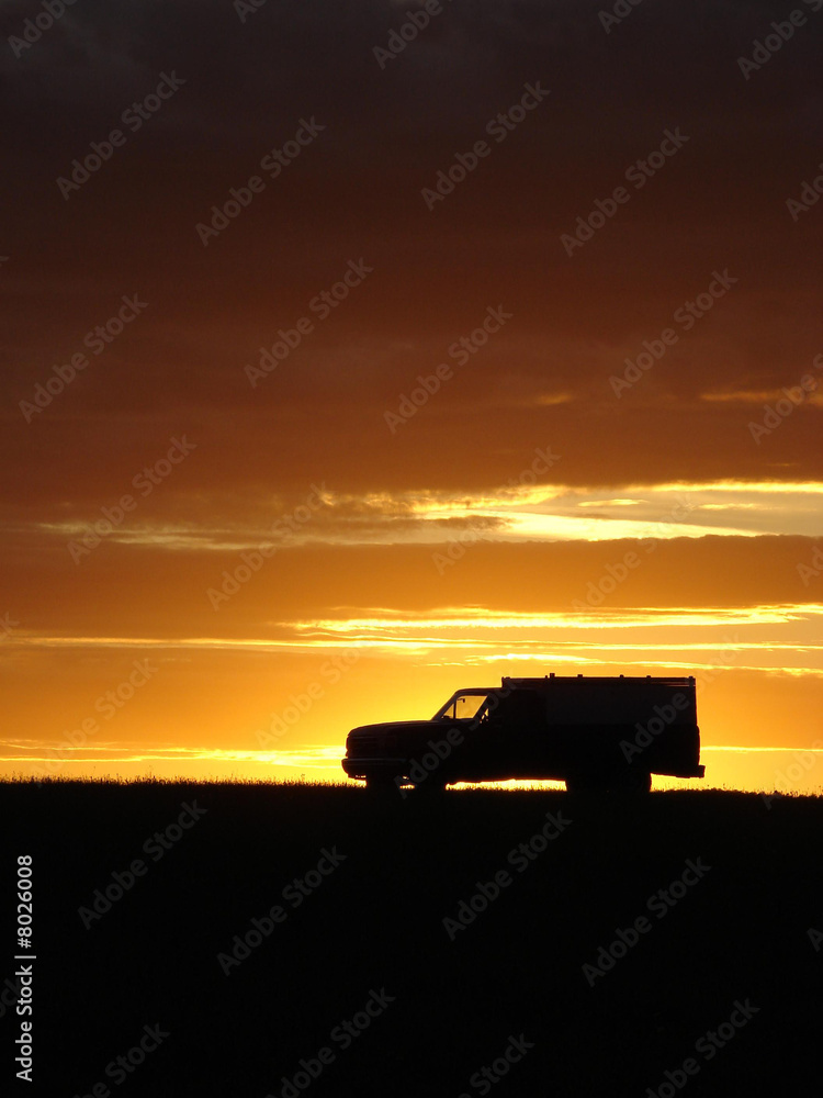 Old vehicle at sunset Old vehicle at sunset