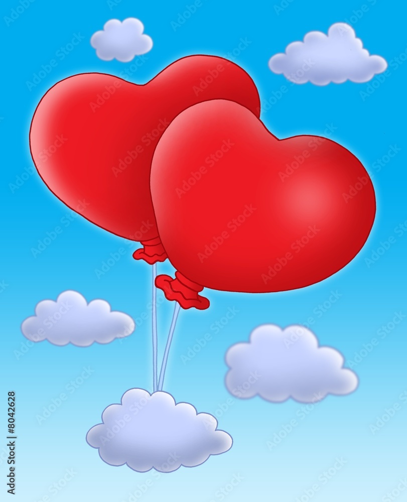 Hearts balloons on blue sky
