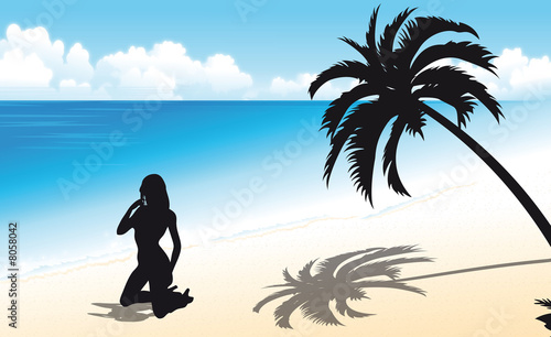 silhouette de femme sur une plage deserte
