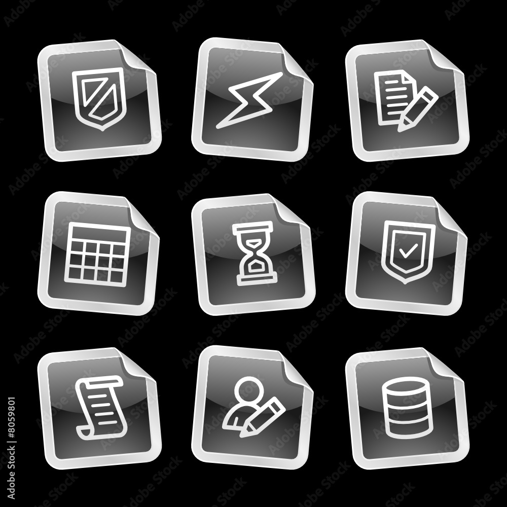Database icons, black glossy sticker series Database icons, black glossy sticker series