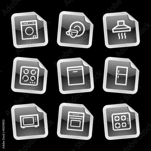 Home appliances icons, black glossy sticker series