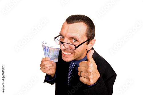 young business man playing silly