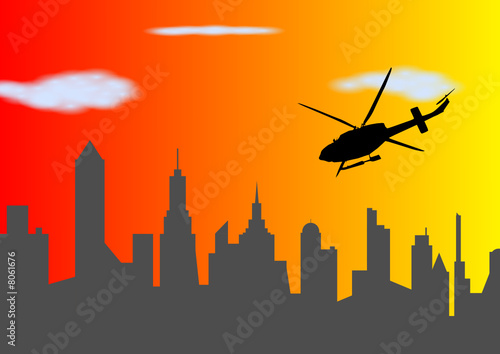 helicopter above the city