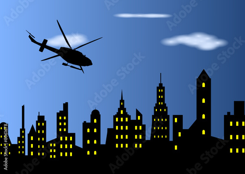 helicopter above the city