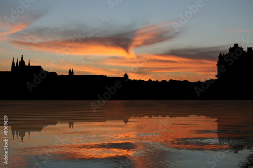 Prague skyline at sunset illustration