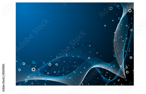 Abstract wave background in blue and black with a glow