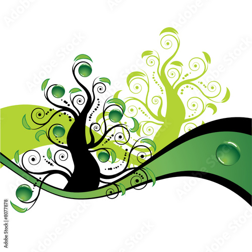 Art green tree, summer backgound