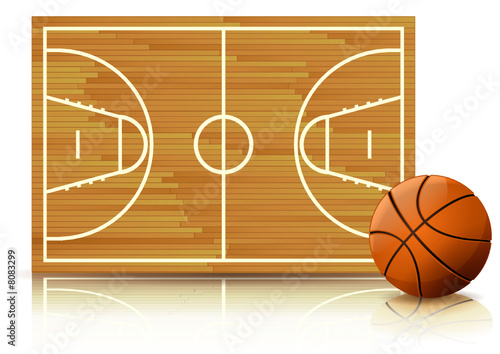 Terrain et ballon de basketball (reflet paysage)