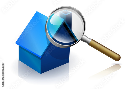 Diagnostic immobilier sur une maison bleu (reflet)