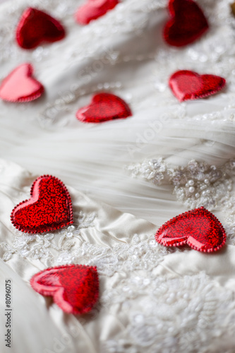 Sparse hearts on wedding dress